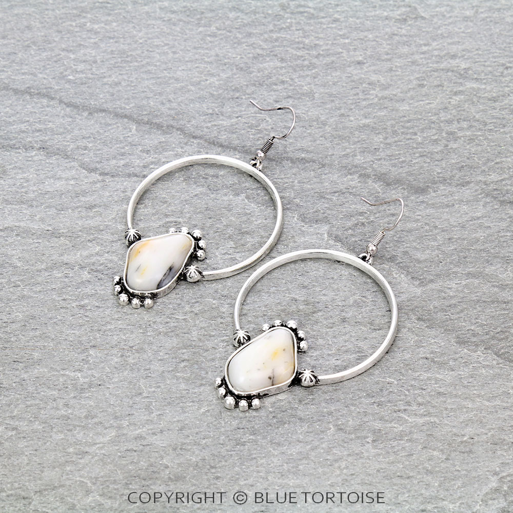 Agate Stone Hoop Dangle Earrings