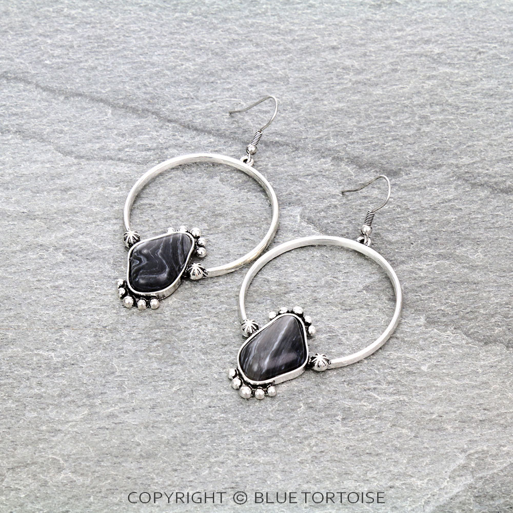 Agate Stone Hoop Dangle Earrings