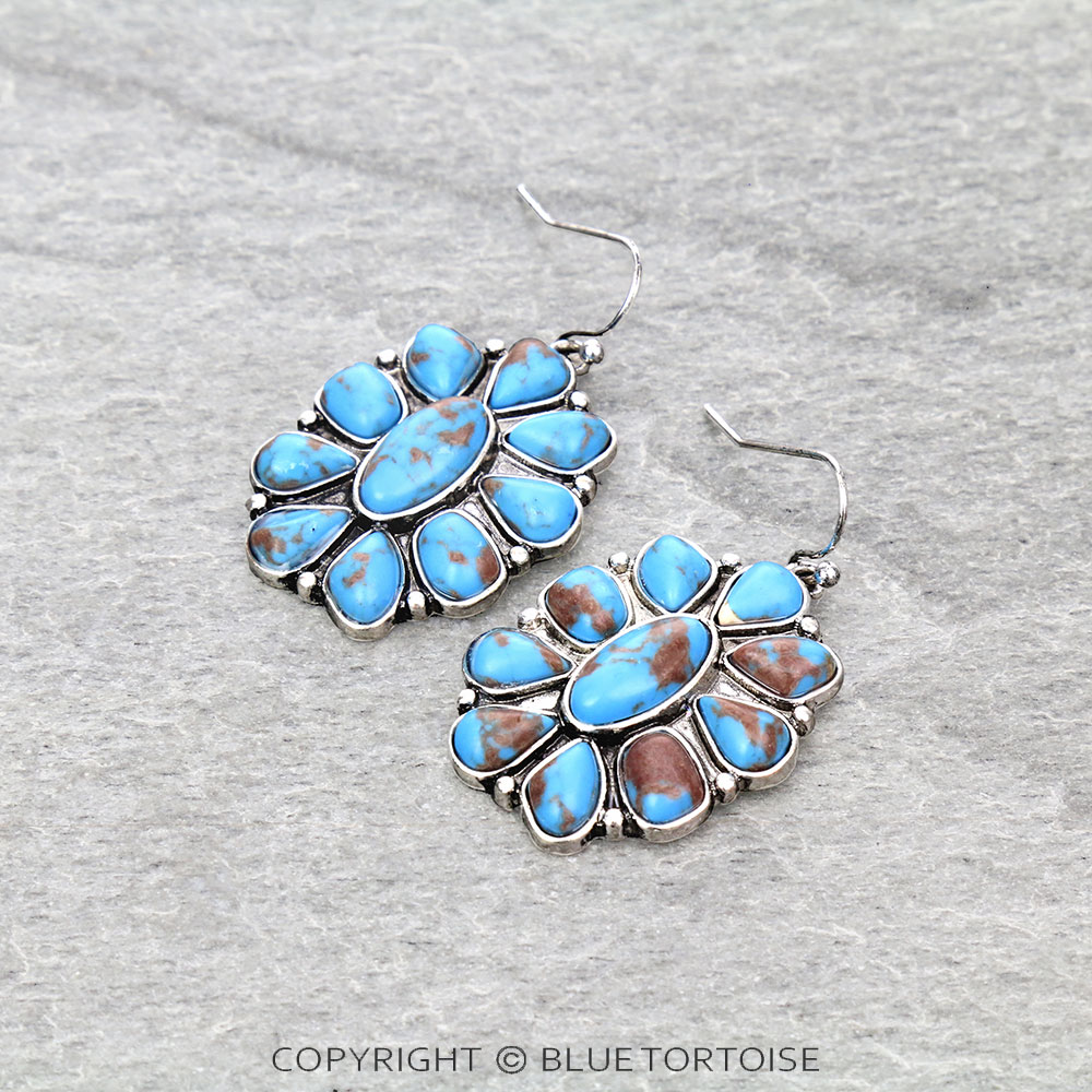 Agate Stone Concho Dangle Earrings