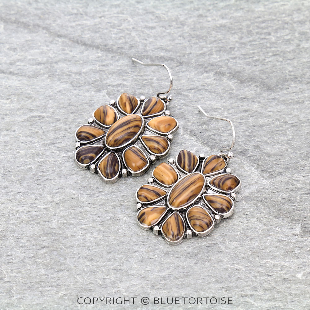 Agate Stone Concho Dangle Earrings