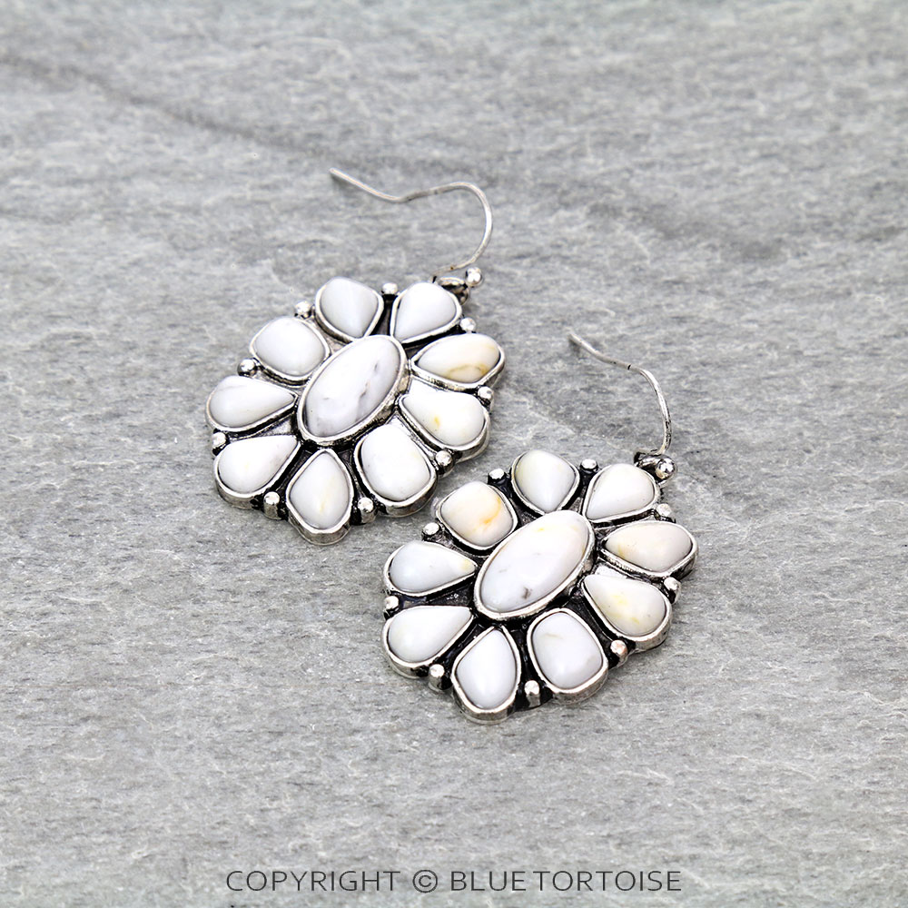 Agate Stone Concho Dangle Earrings
