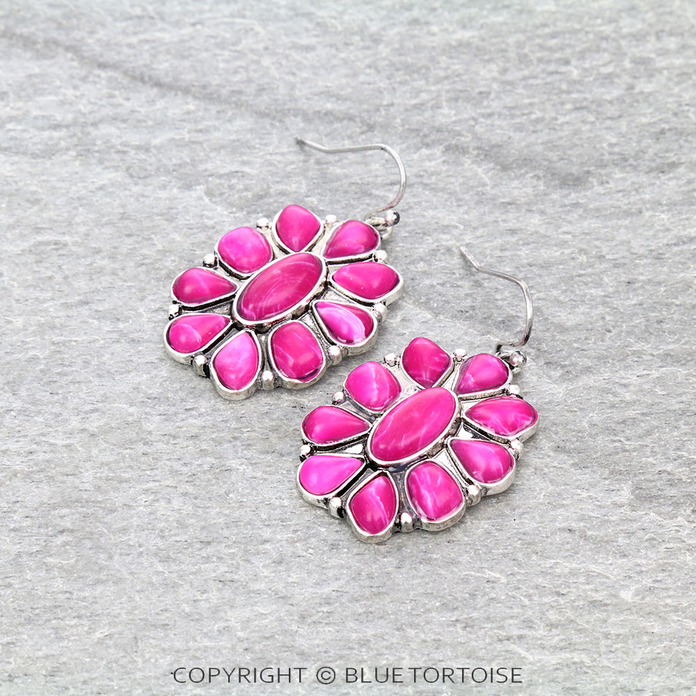 Agate Stone Concho Dangle Earrings