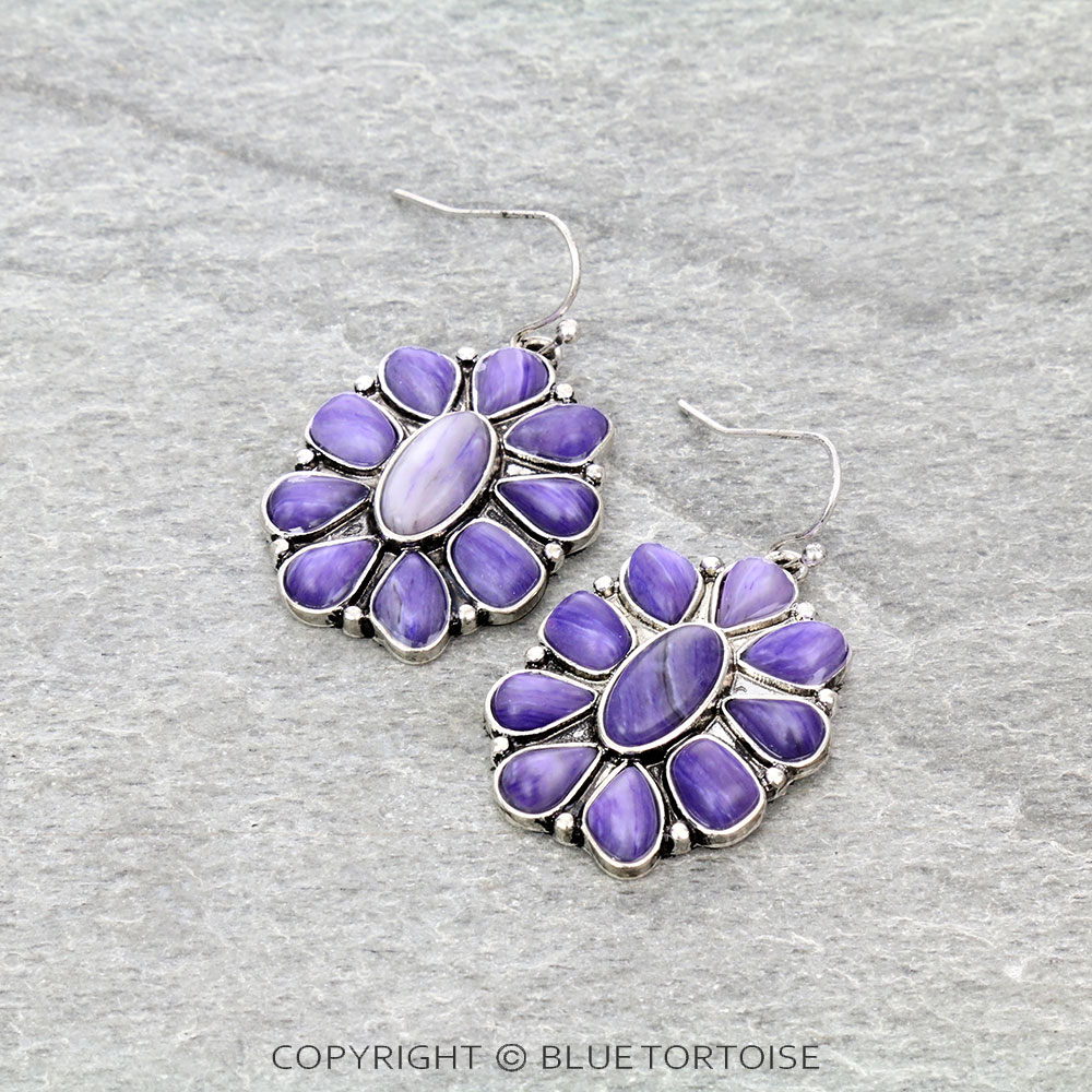 Agate Stone Concho Dangle Earrings