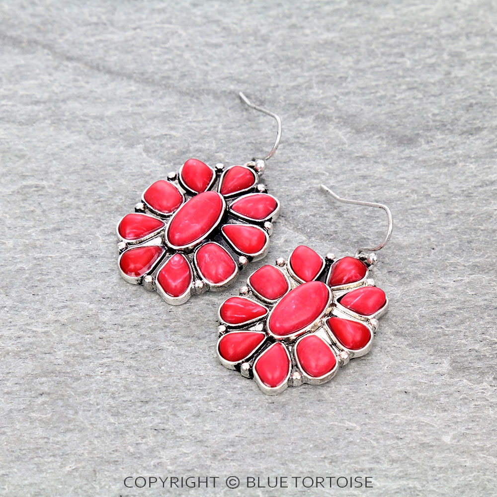 Agate Stone Concho Dangle Earrings