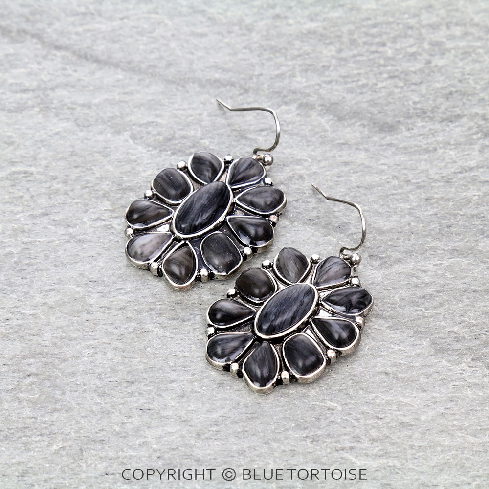 Agate Stone Concho Dangle Earrings
