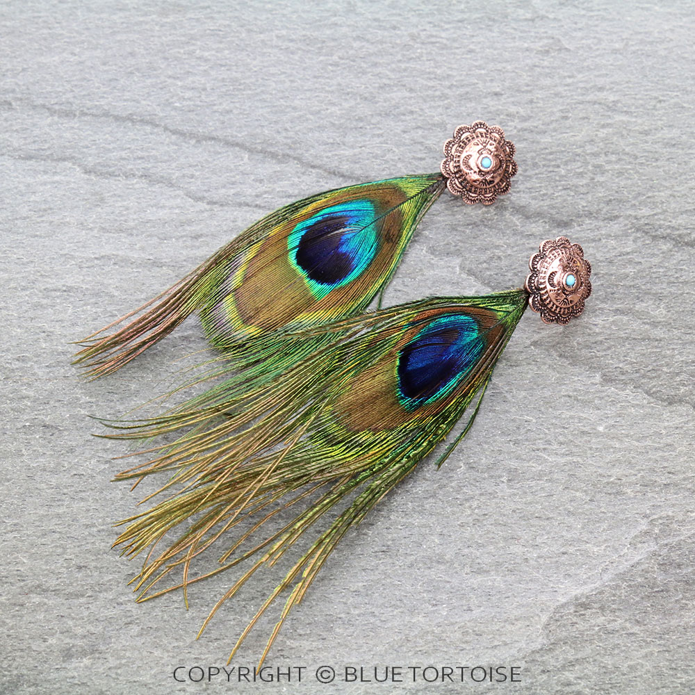 5" Western Concho with Peacock Feather Stud Earrings