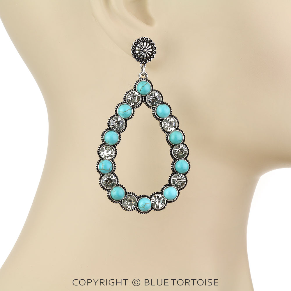 Western Stone Teardrop with Concho Stud Earrings - Image 2