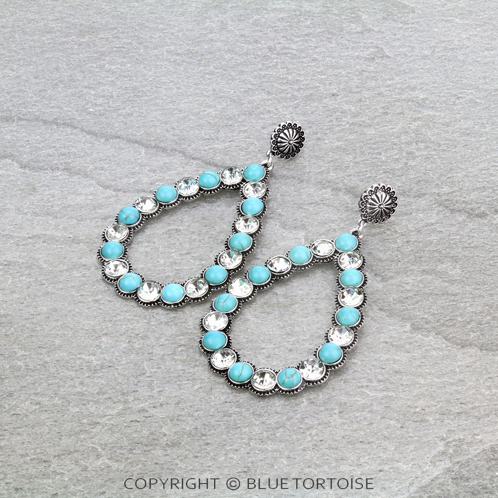 Western Stone Teardrop with Concho Stud Earrings