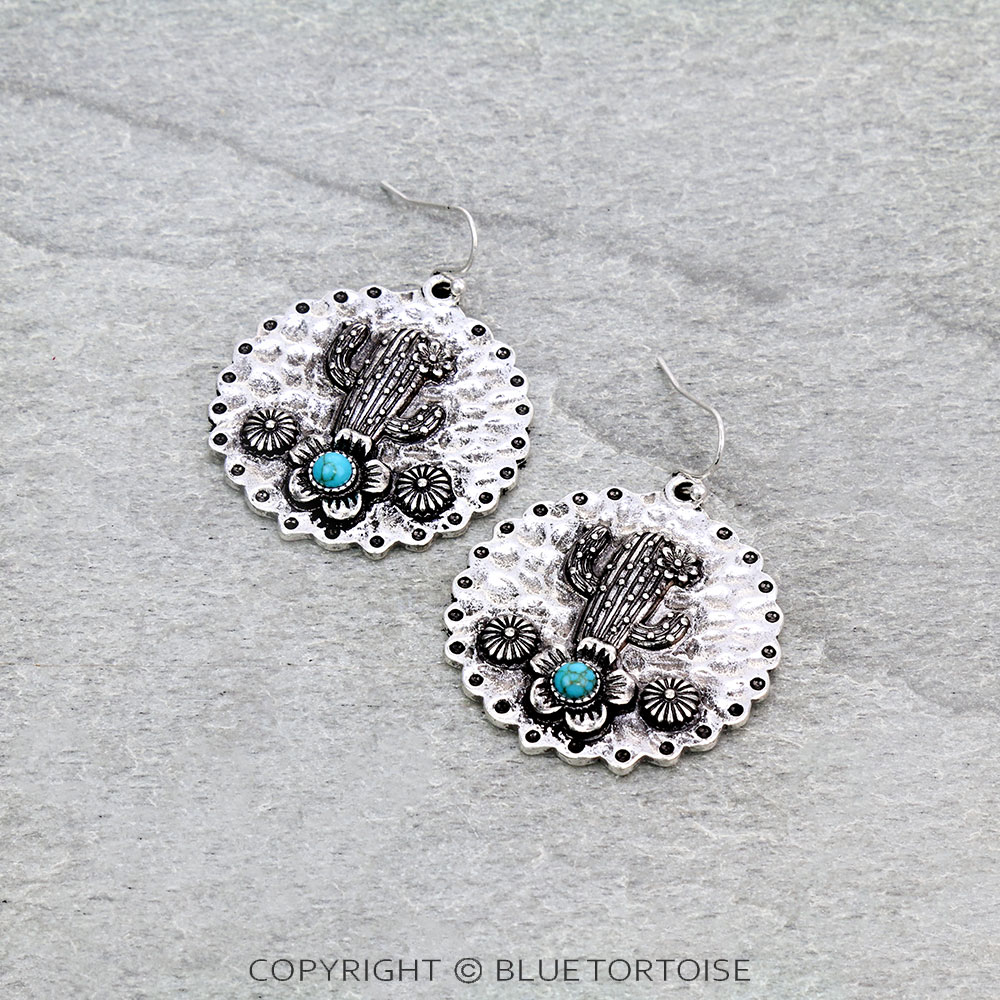 Western Cactus with Stone Dangle Earrings