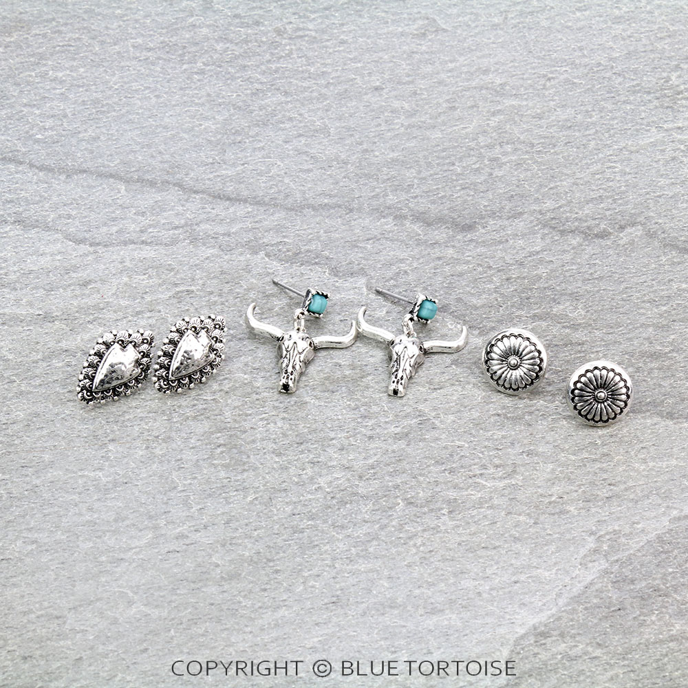 3 Pair Western Design Earring Set