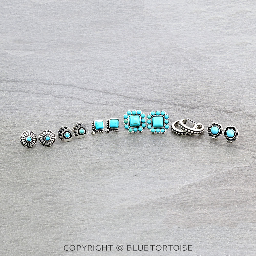 6 Pair Western Design Stud Earring Set
