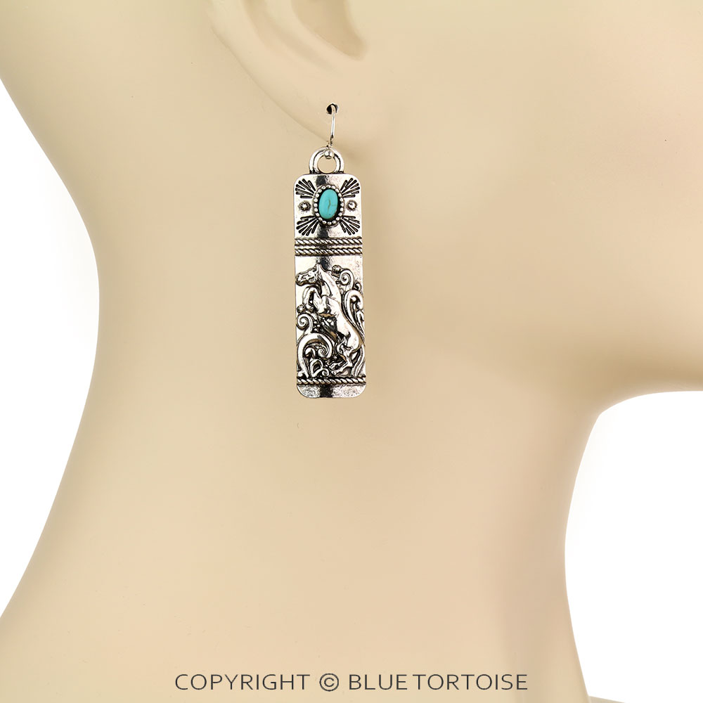 Western Horse Bar Dangle Earrings - Image 2