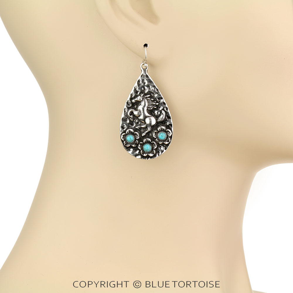 Western Horse with Stone Dangle Earrings - Image 2
