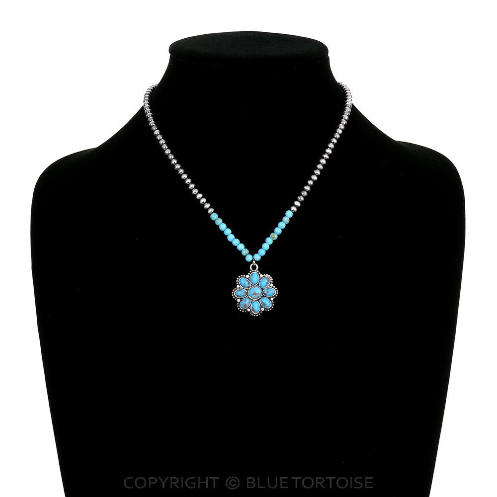 Western Agate Stone Concho Pendant Necklace - Image 2