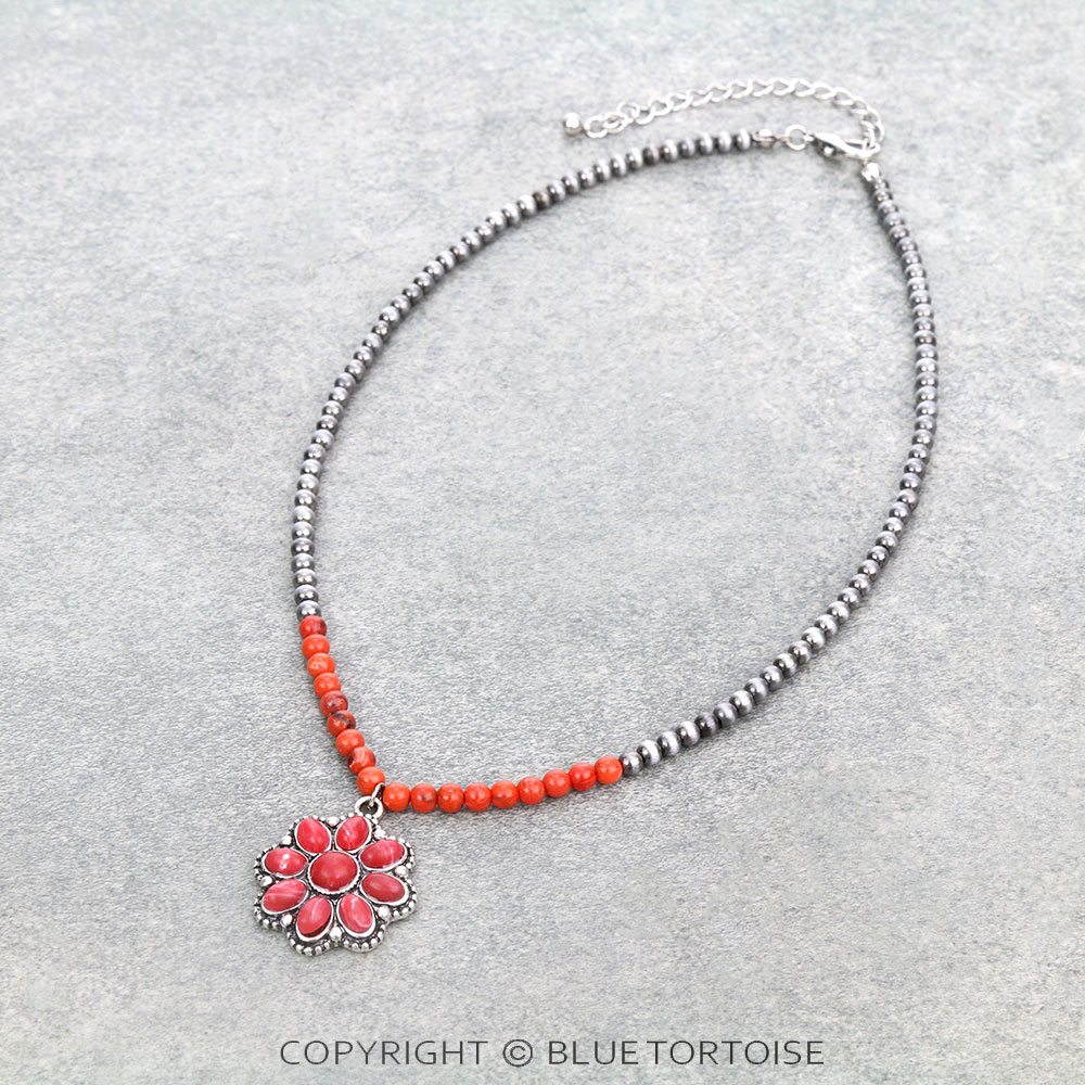 Western Agate Stone Concho Pendant Necklace