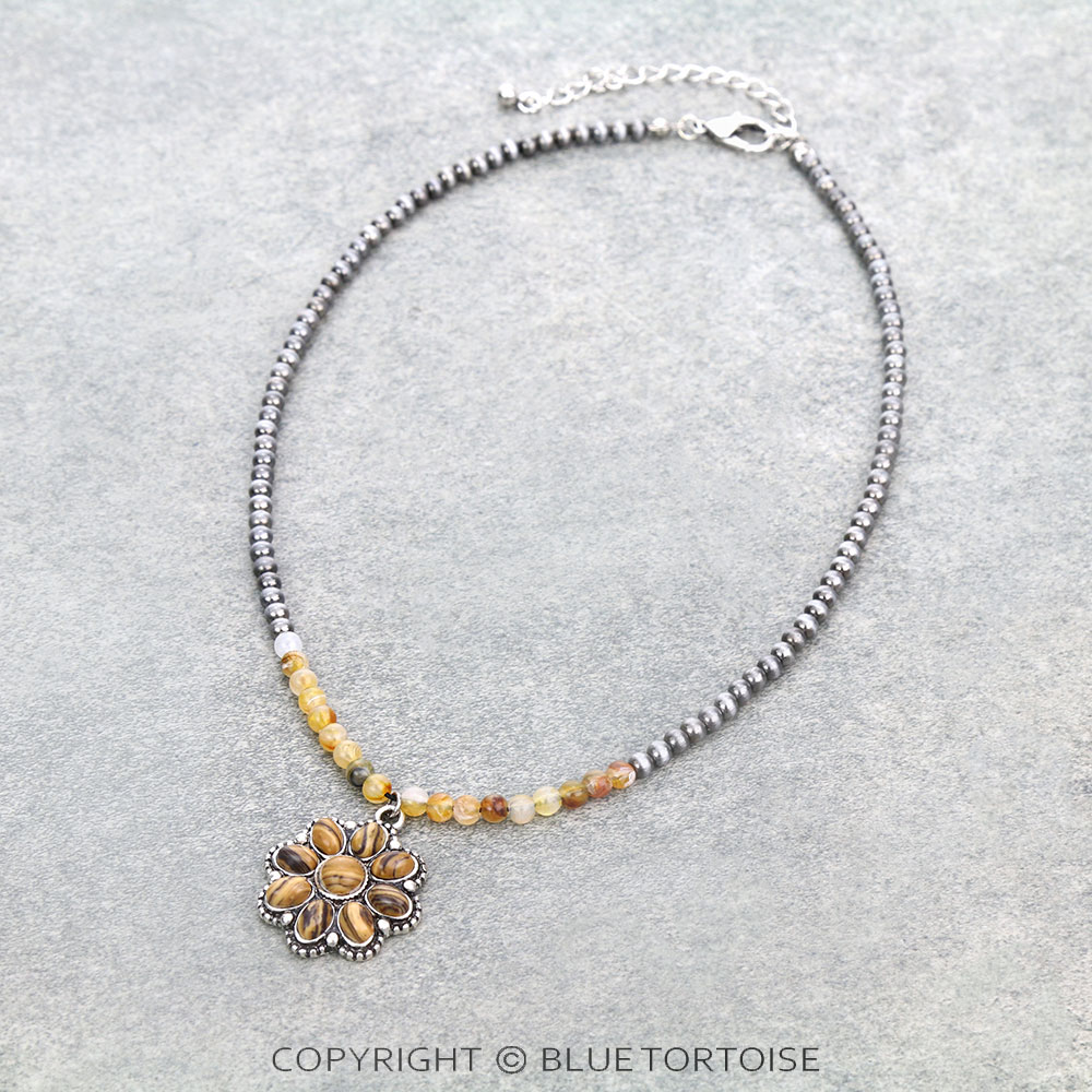 Western Agate Stone Concho Pendant Necklace