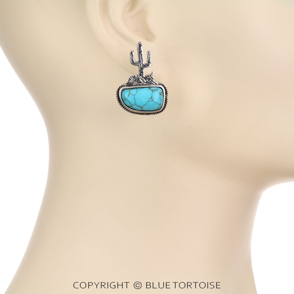 Western Cactus Stone Stud Earrings - Image 2