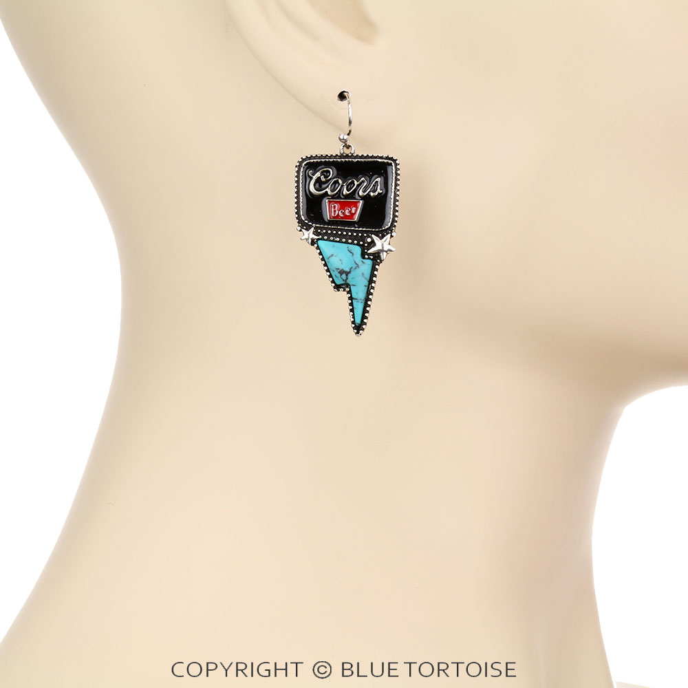 Epoxy Beer Logo with Thunder Stone Dangle Earrings - Image 2