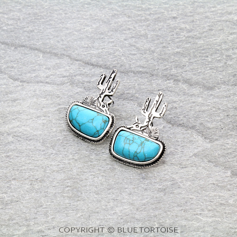 Western Cactus Stone Stud Earrings