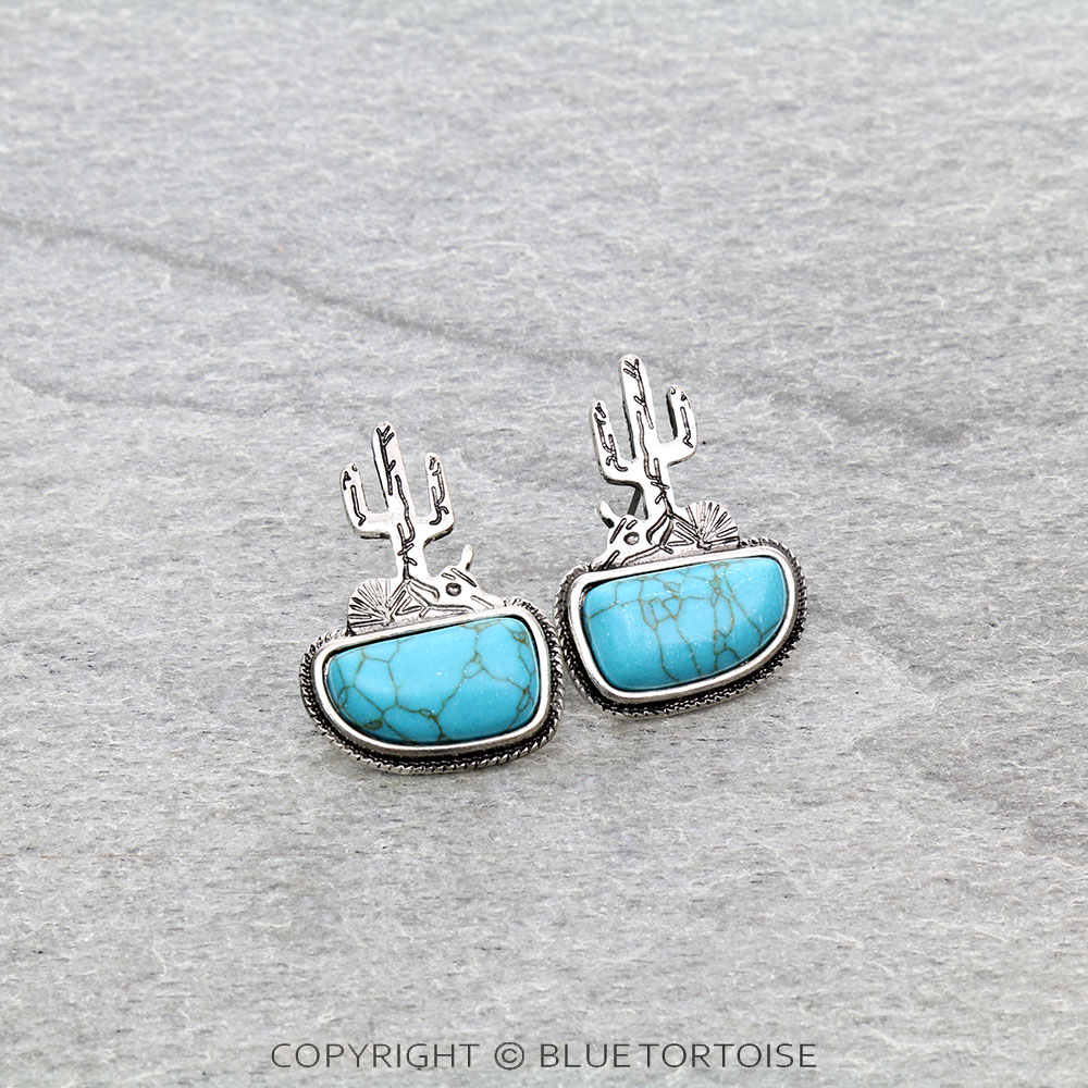 Western Cactus Stone Stud Earrings - Image 3