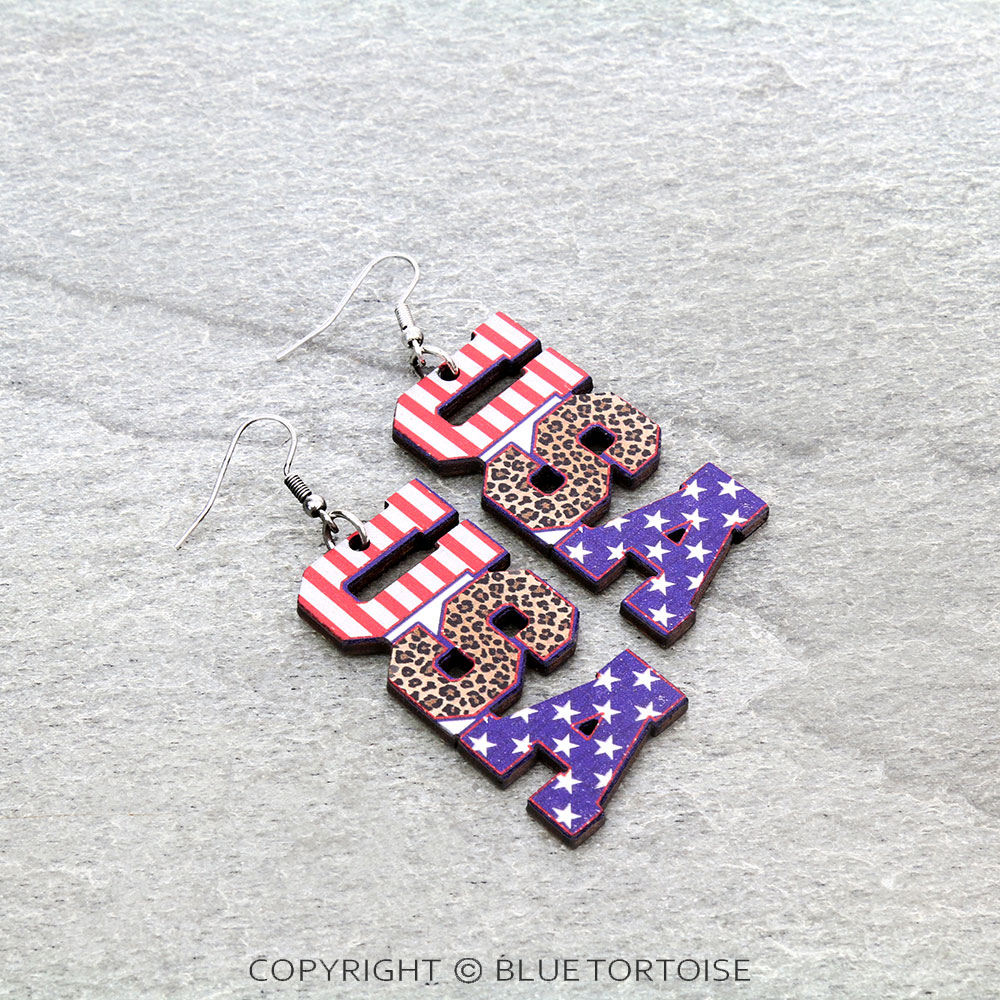 American Flag UAS Letter Wood Dangle Earrings