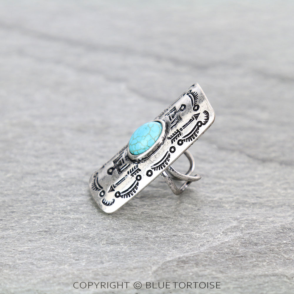 Western Aztec Pattern Bar Cuff Ring - Image 2