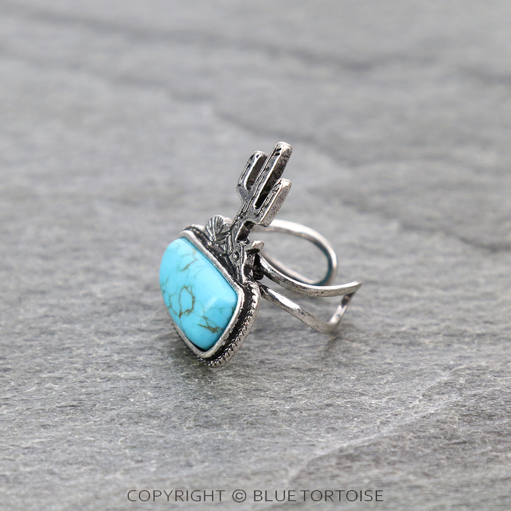 Western Cactus and Armadillo Stone Cuff Ring - Image 3