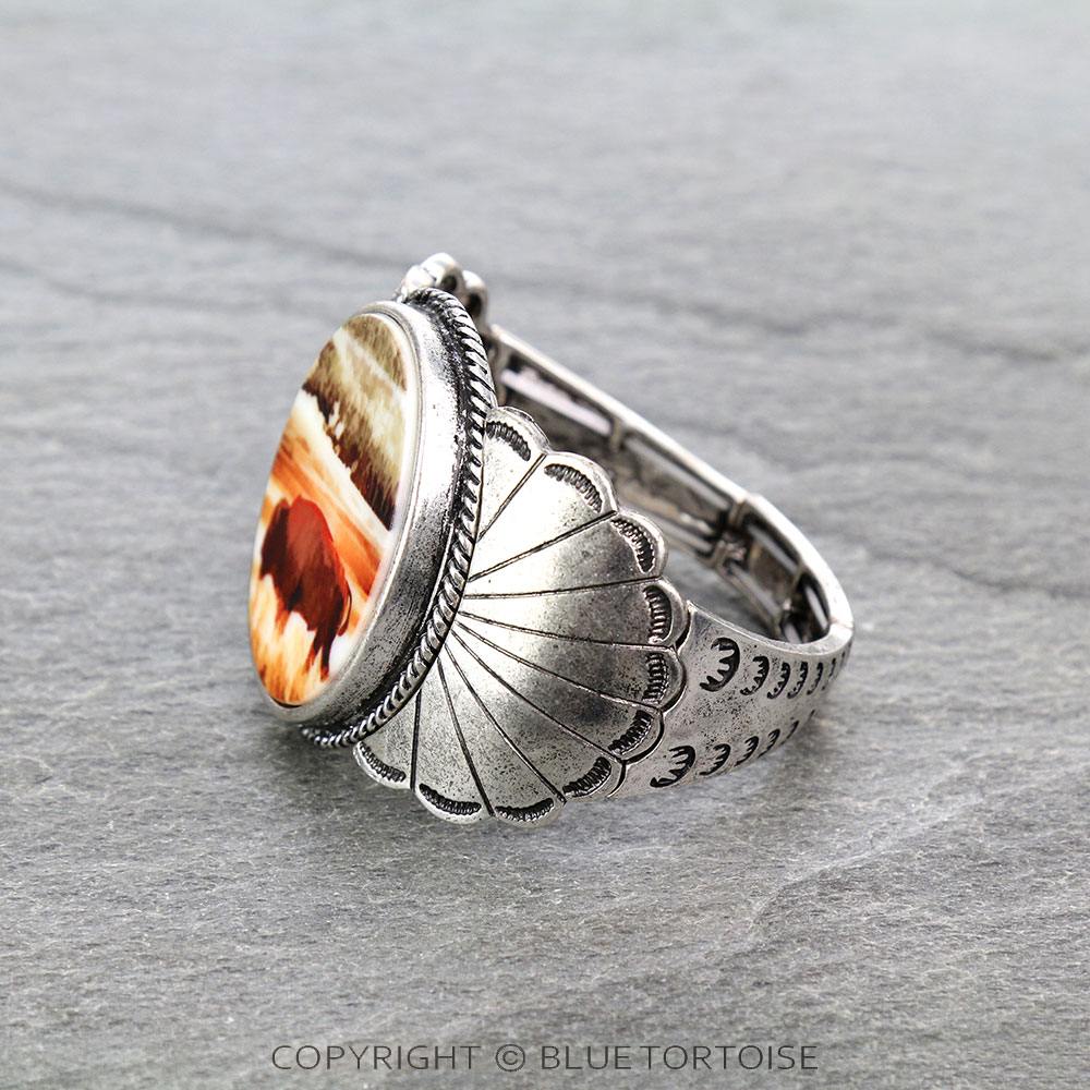 Western Buffalo Portrait Cuff Stretch Bracelet - Image 2