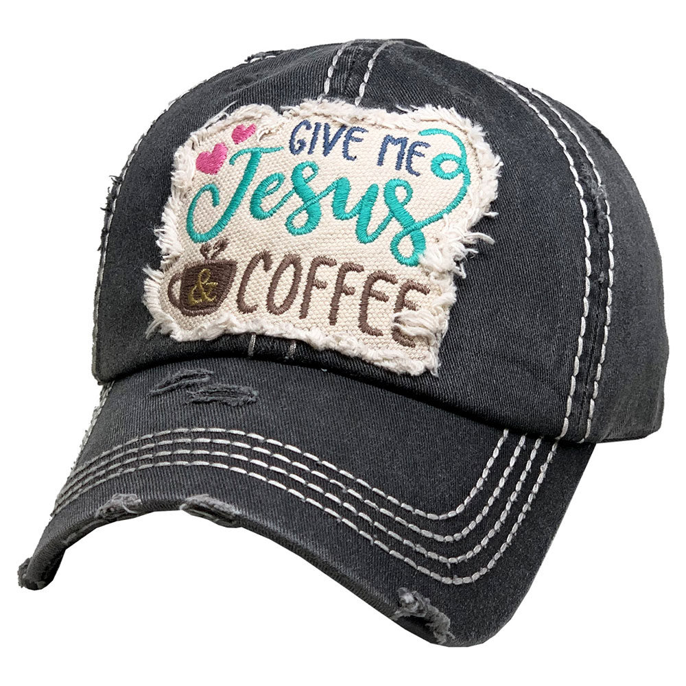 "Give Me Jesus & Coffee" Washed Vintage Ball Cap - Image 2
