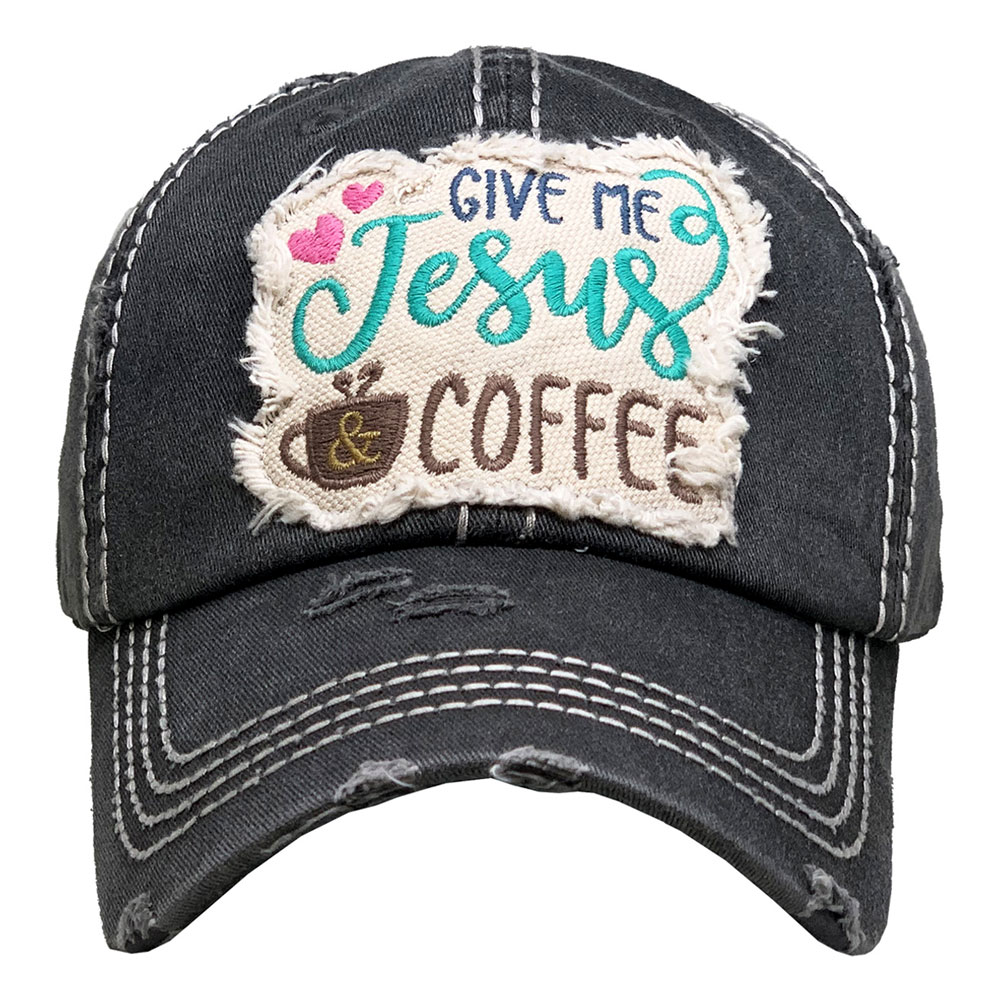 "Give Me Jesus & Coffee" Washed Vintage Ball Cap