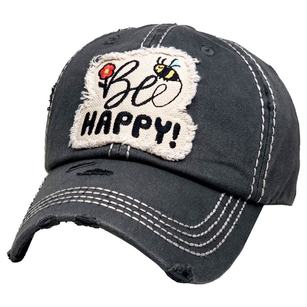 "Be Happy" Washed Vintage Ball Cap - Image 2