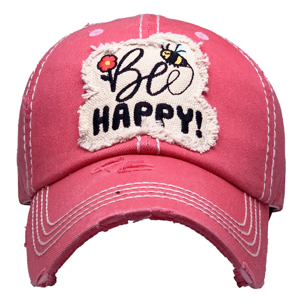 "Be Happy" Washed Vintage Ball Cap