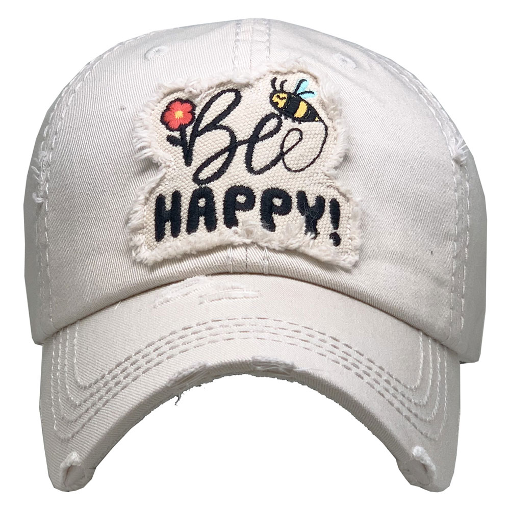"Be Happy" Washed Vintage Ball Cap