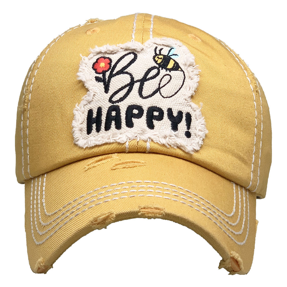 "Be Happy" Washed Vintage Ball Cap