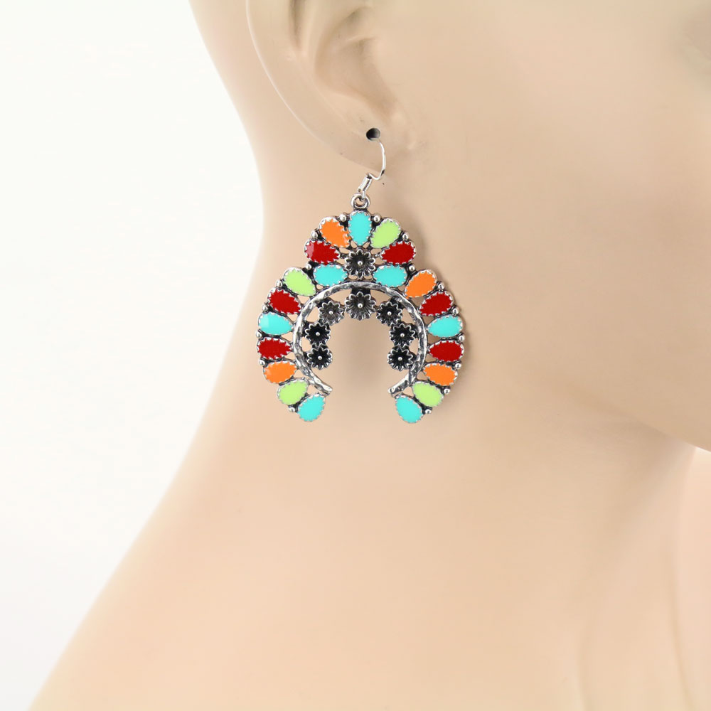 Western Squash Blossom Epoxy Dangle Earrings - Image 2