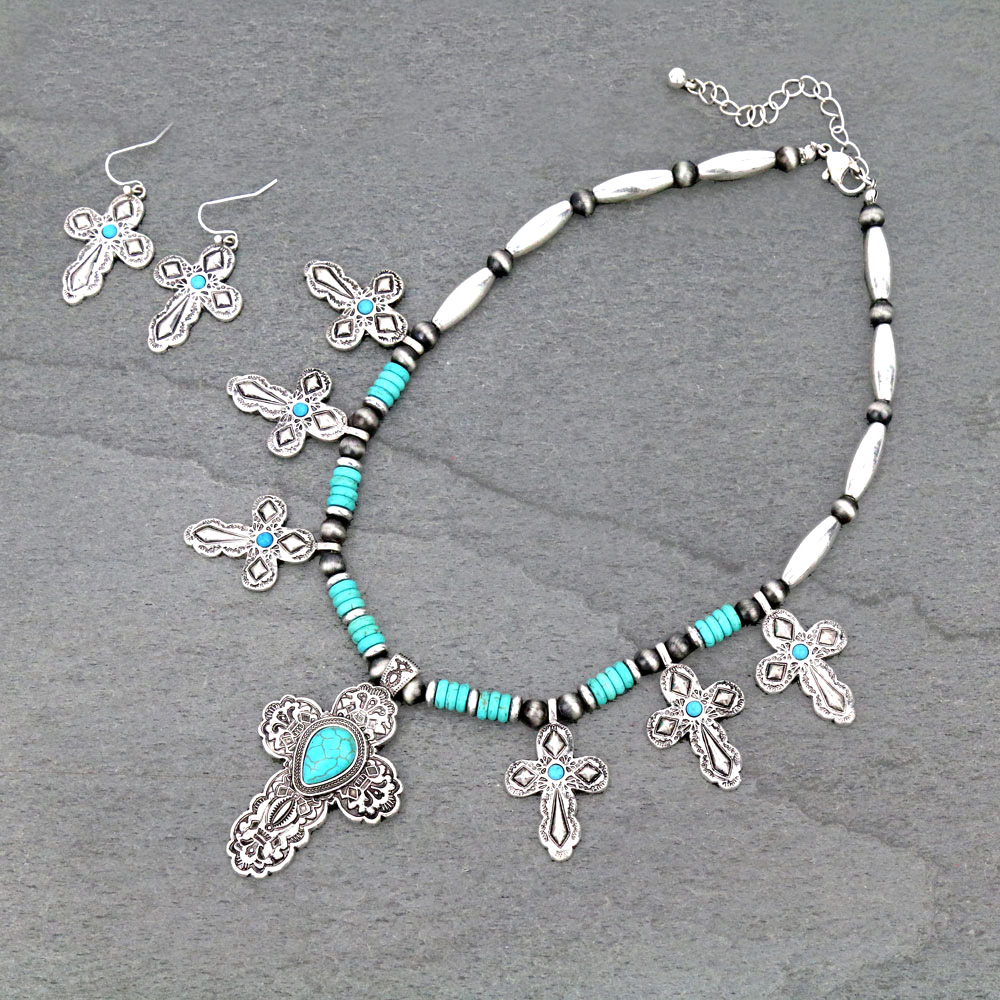 Western Cross Stone Necklace Set