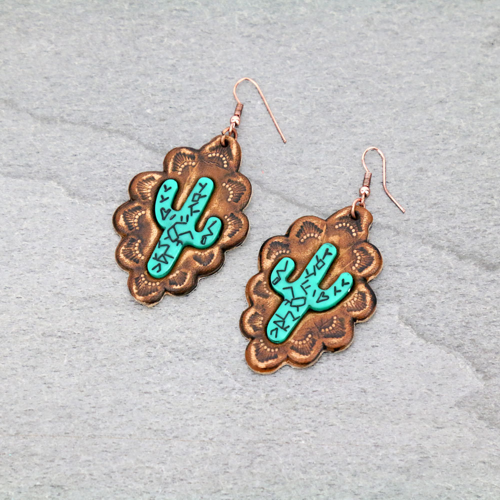 Cactus Leather Dangle Earrings