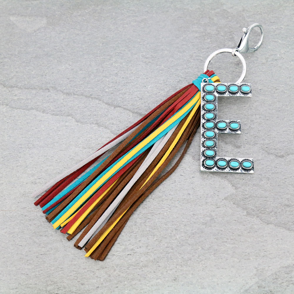 Initial "E" Pendant Tassel Keychain