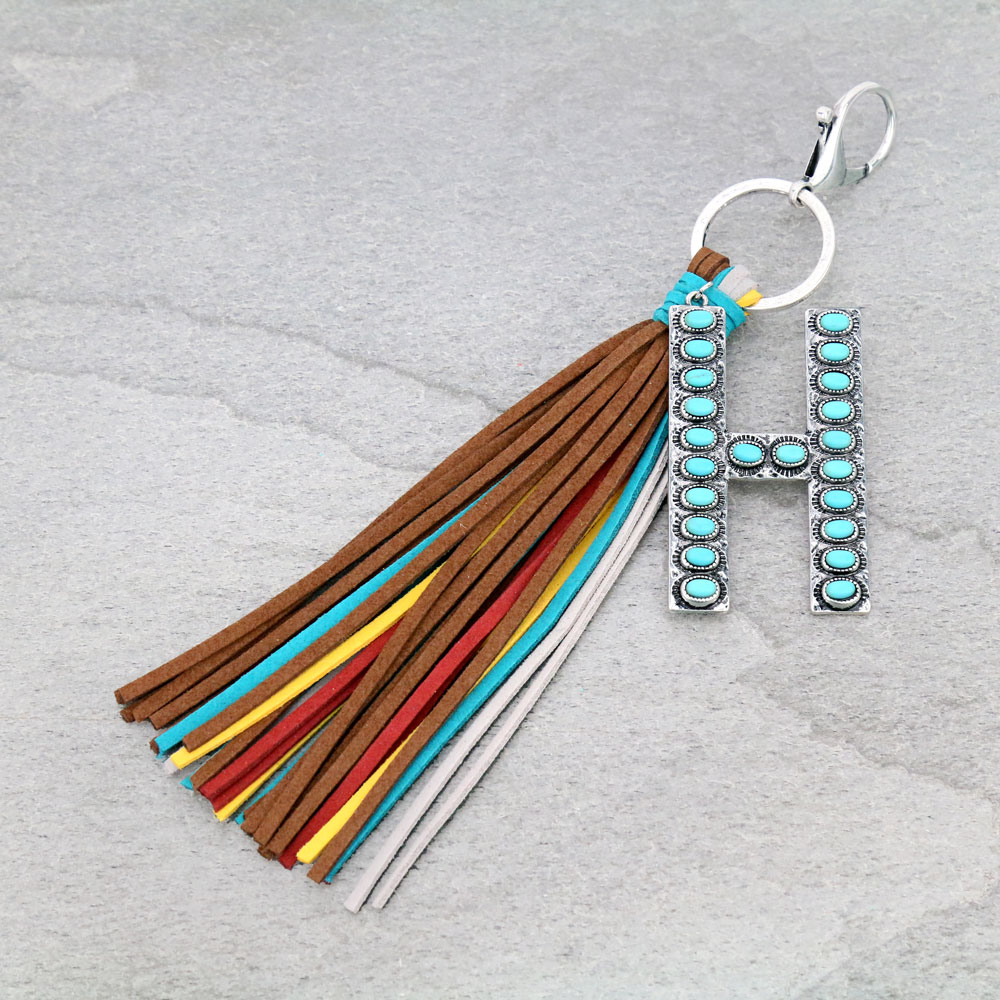 Initial "H" Pendant Tassel Keychain