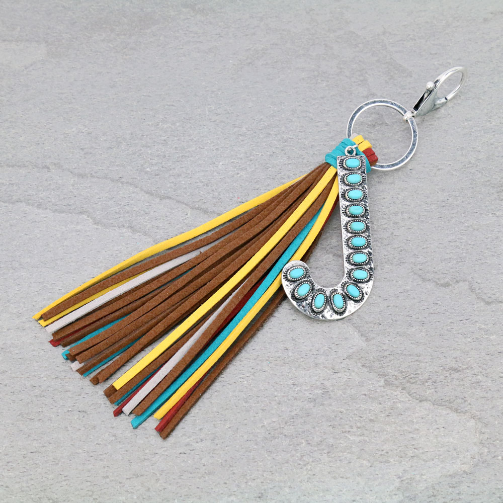 Initial "J" Pendant Tassel Keychain