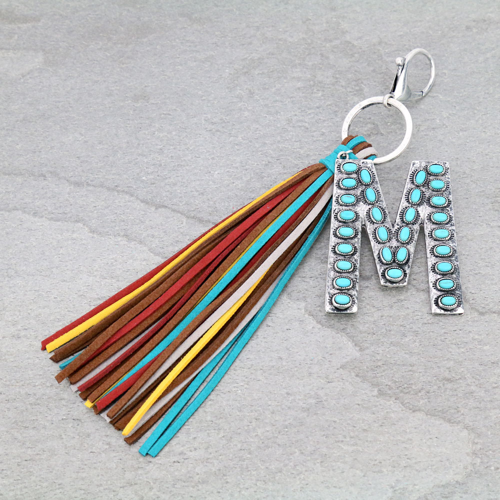 Initial "M" Pendant Tassel Keychain