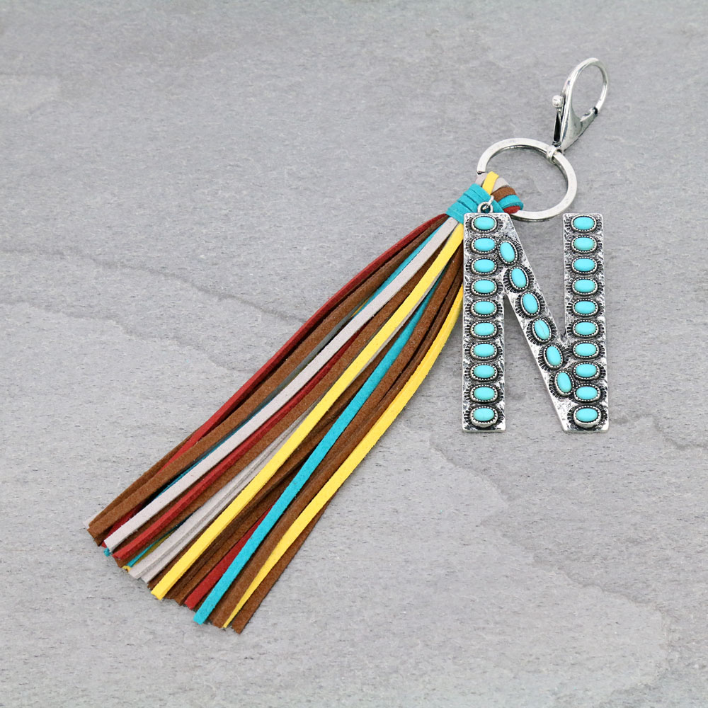 Initial "N" Pendant Tassel Keychain