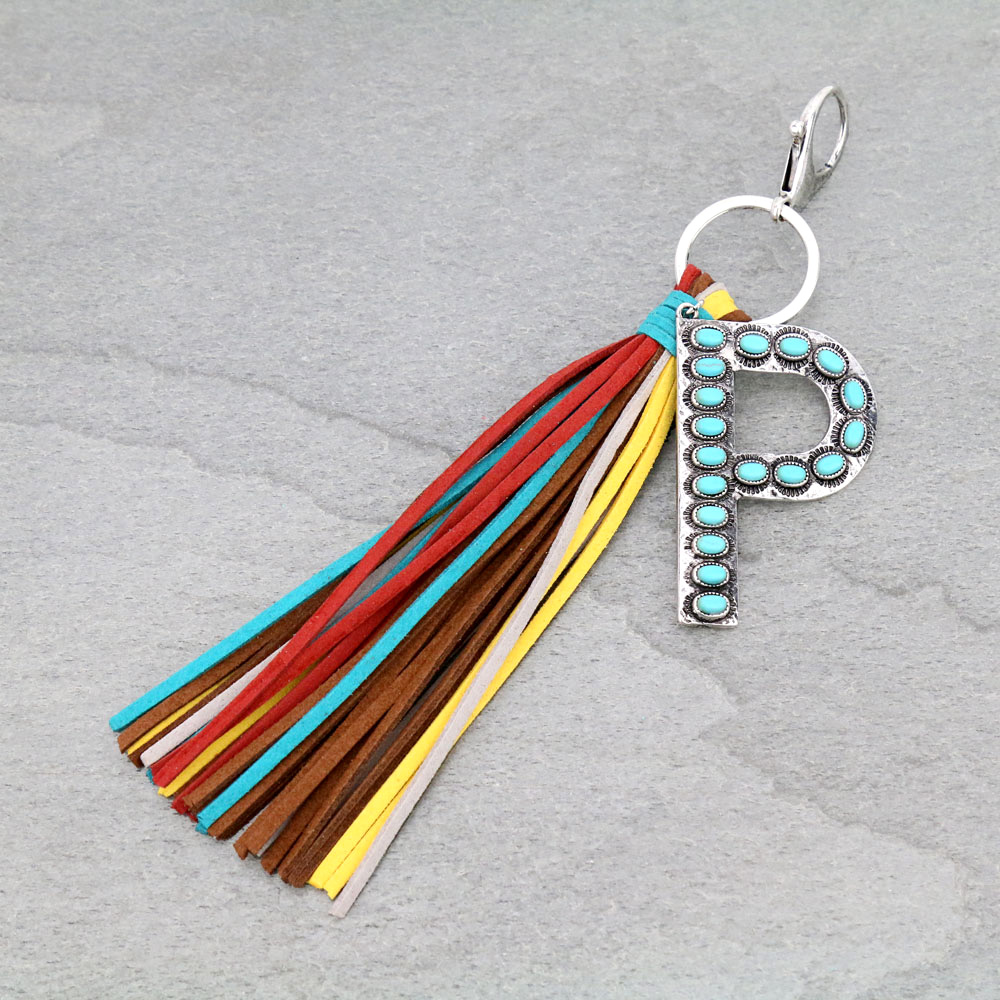 Initial "P" Pendant Tassel Keychain