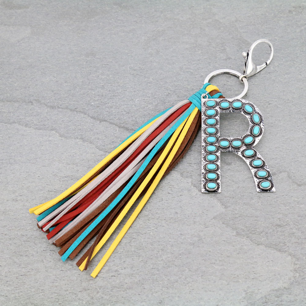 Initial "R" Pendant Tassel Keychain