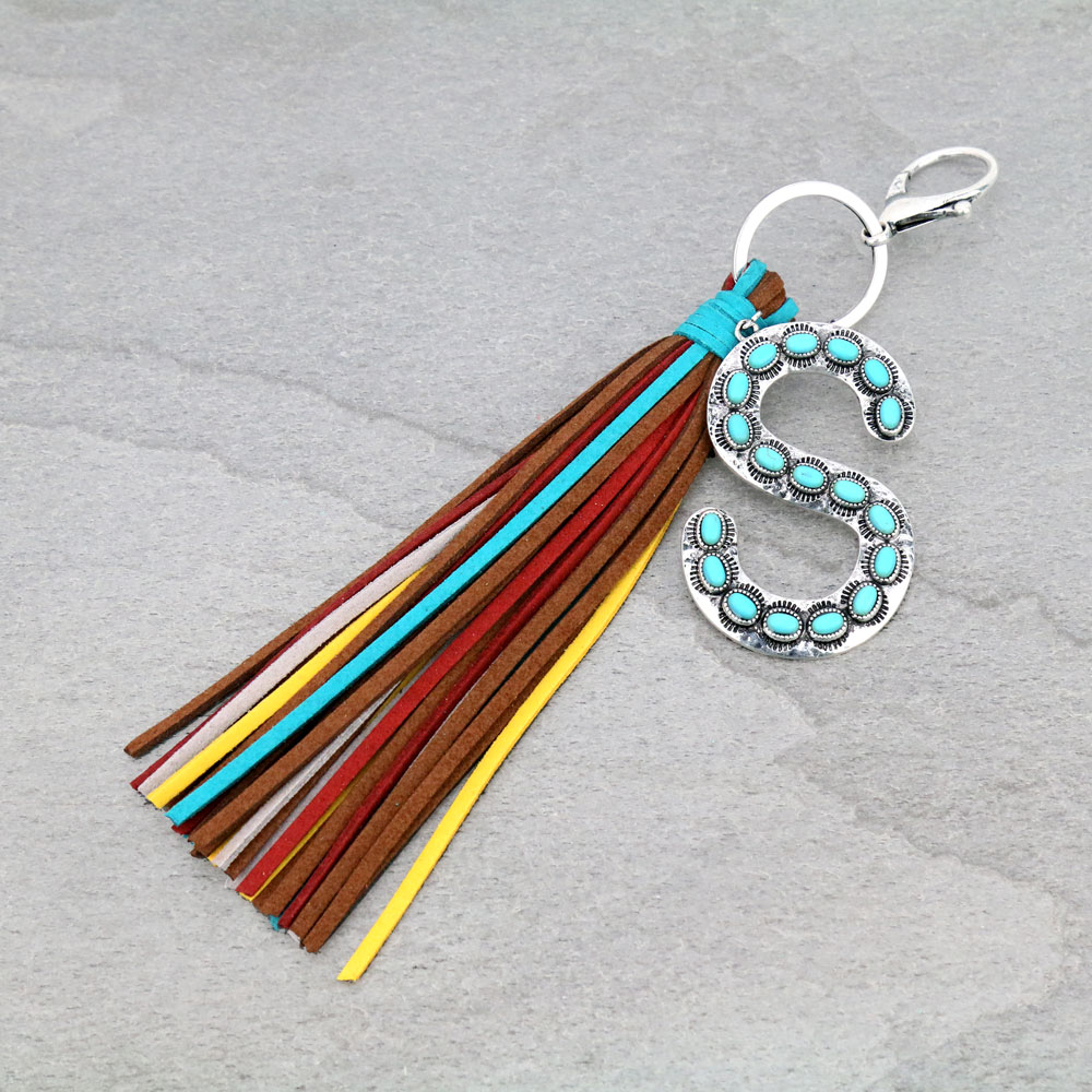Initial "S" Pendant Tassel Keychain