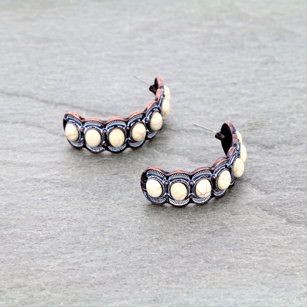 Western Chunky Stone Hoop Earrings