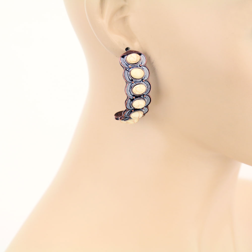 Western Chunky Stone Hoop Earrings - Image 2