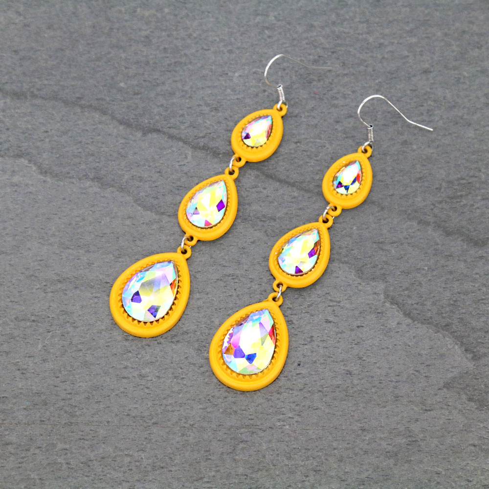 Glass Stone 3pcs Drop Dangle Earrings