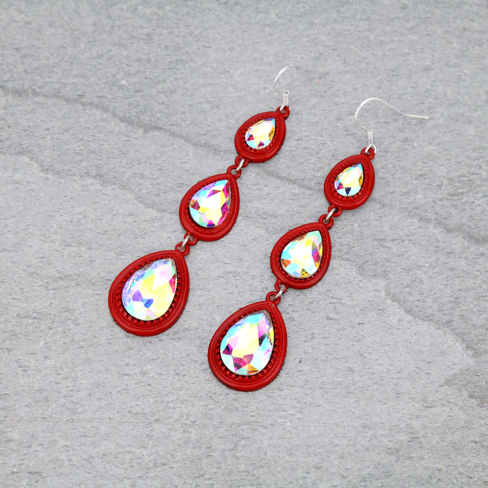 Glass Stone 3pcs Drop Dangle Earrings