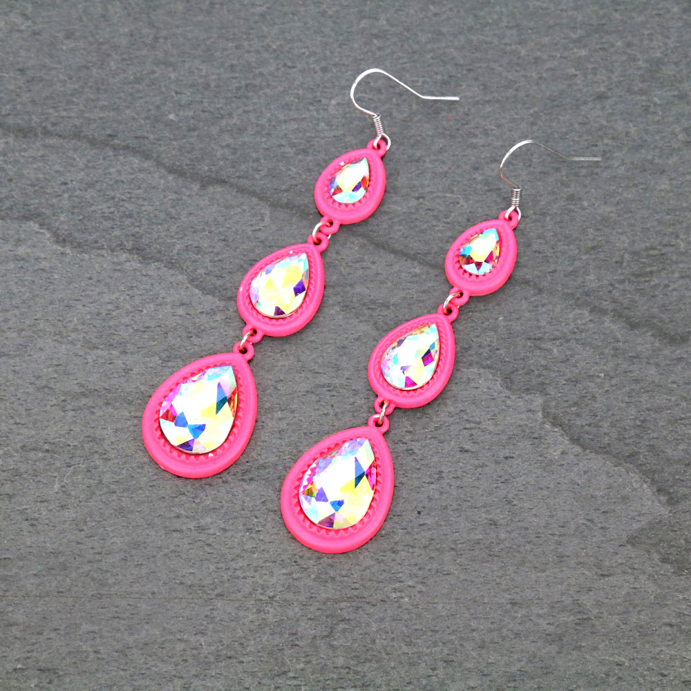 Glass Stone 3pcs Drop Dangle Earrings